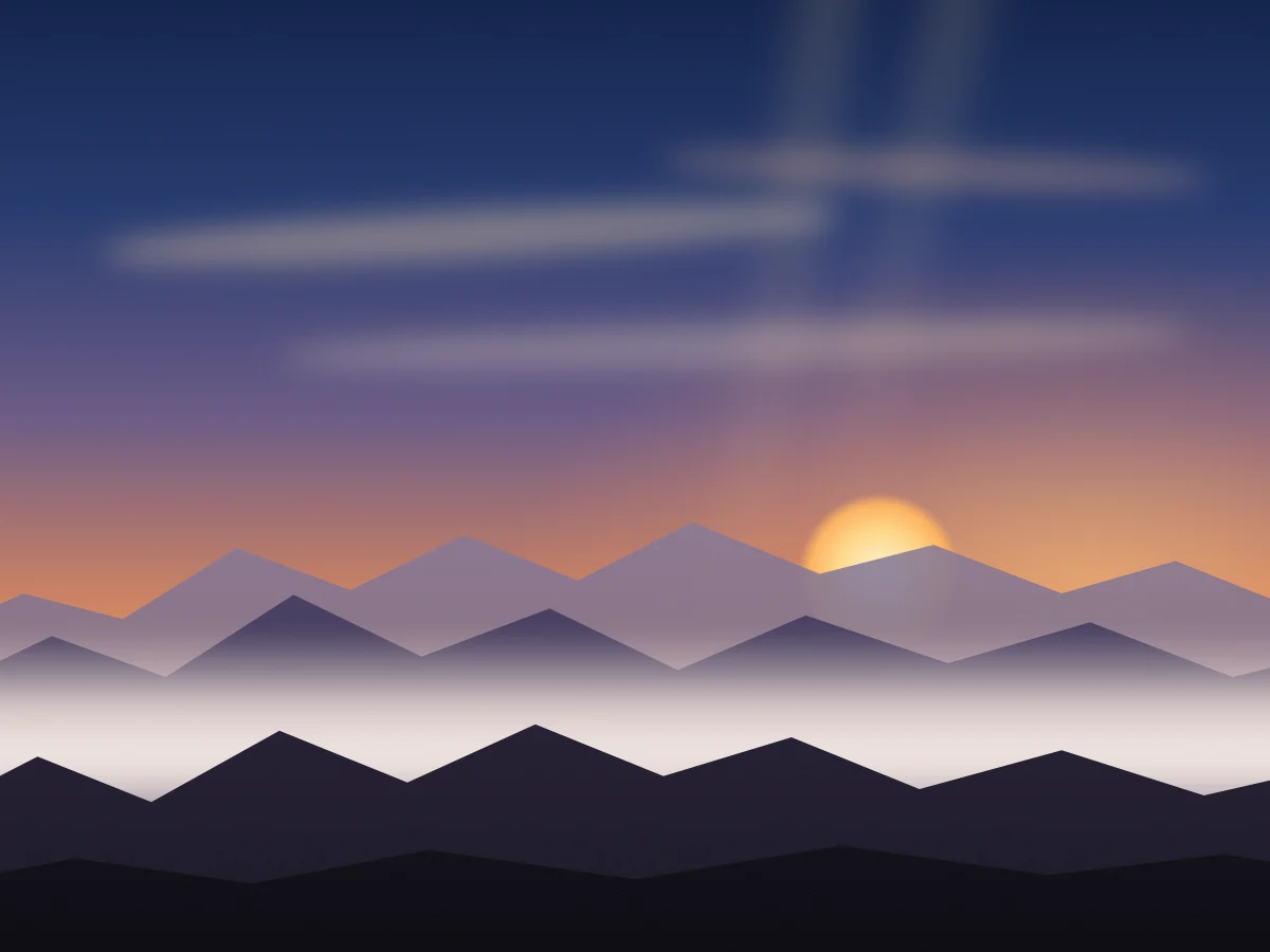 The same ridgeline at sunrise, warm and saturated after grading